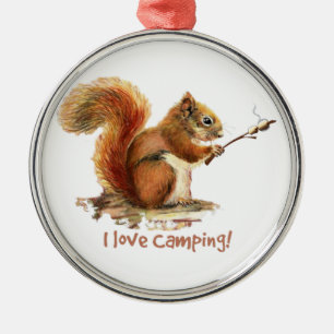 GEBOREN, um CAMPING Spaß Eichhörnchen Süße Tier Zi Silbernes Ornament