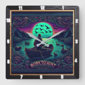 Geboren, um die Feindschaft des Jägers zu verfolge Quadratische Wanduhr (Vorderseite)