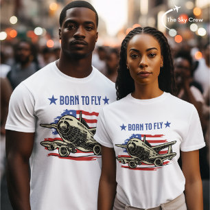 Geboren, um mit einem Vintage-Flugzeug USA-Flagge T-Shirt