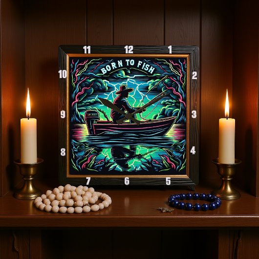 Geboren, um Sturm über stille Gewässer zu fischen Quadratische Wanduhr
