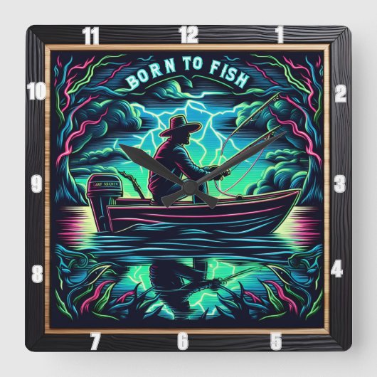 Geboren, um Sturm über stille Gewässer zu fischen Quadratische Wanduhr (Vorderseite)