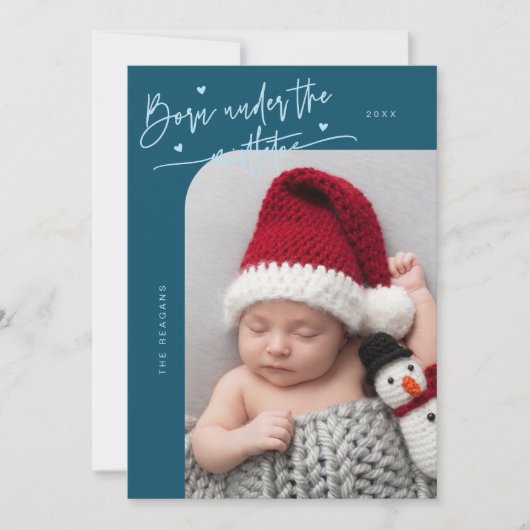 Geboren unter Mistletoe Aquamarine Geburtserklärun Ankündigung (Vorderseite)