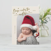 Geboren unter Mistletoe Cream Geburtsankündigung Ankündigung (Stehend Vorderseite)