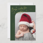 Geboren unter Mistletoe Green Birth Ankündigung (Vorderseite)