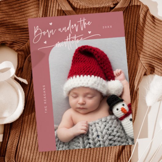 Geboren unter Mistletoe Pink Geburtserklärung Ankündigung