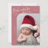 Geboren unter Mistletoe Pink Geburtserklärung Ankündigung (Vorderseite)