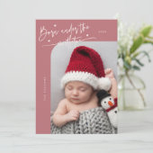 Geboren unter Mistletoe Pink Geburtserklärung Ankündigung (Stehend Vorderseite)