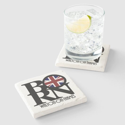 GEBOREN Walton-OnThames Steinuntersetzer (Seitenansicht)