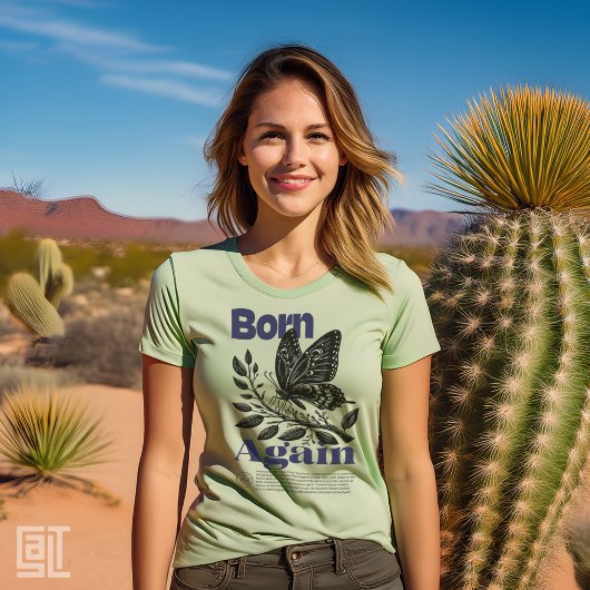 Geboren wieder Christlich Jesus Butterfly Motif In Tri-Blend Shirt