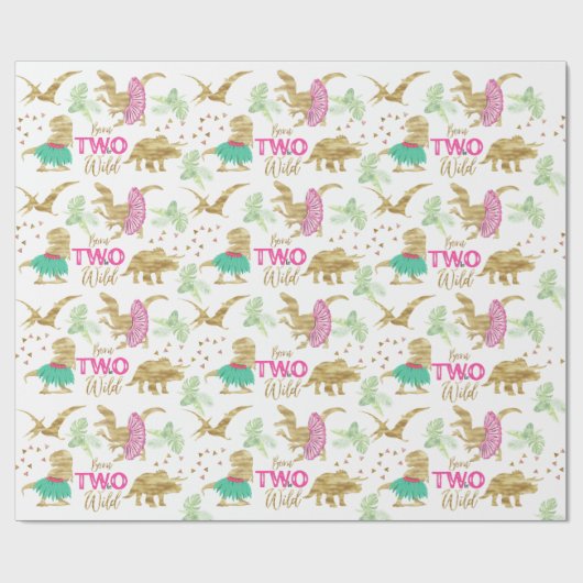 Geboren, wild rosa Gold Elegant Golden Dinosaurier Geschenkpapier (Flach)