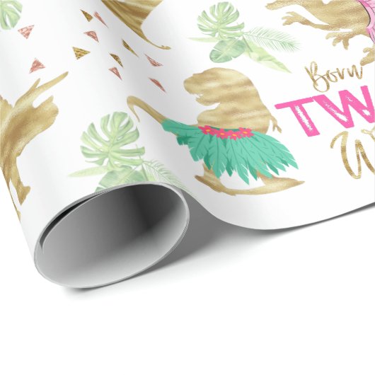 Geboren, wild rosa Gold Elegant Golden Dinosaurier Geschenkpapier (Rolleneckpunkt)