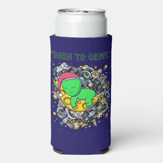 geboren zu Alien im Orbit schlafend Selters Dosenkühler (Seltzer Rückseite)