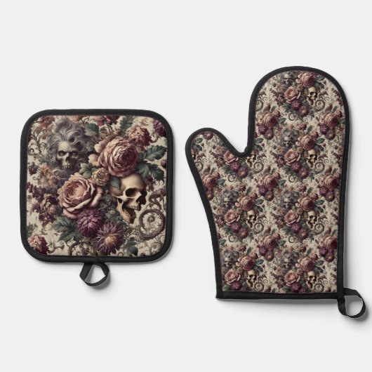 Geboren zu blühen - Gotisch Viktorianisch Ofenhandschuh & Topflappen-Set (Vorderseite)
