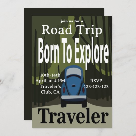 Geboren zu entdecken Reisen Einladung (Vorne/Hinten)