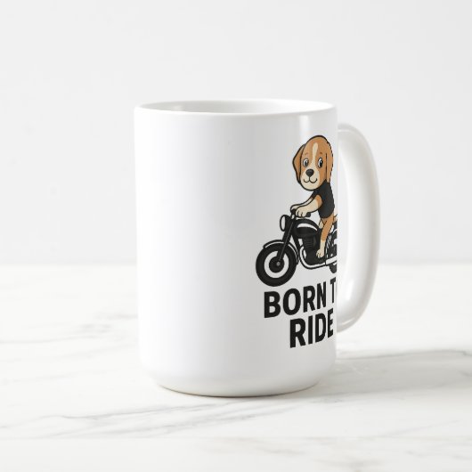 "Geboren zu fahren - Niedlicher Beagle auf Motorra Kaffeetasse (VorderseiteRechts)