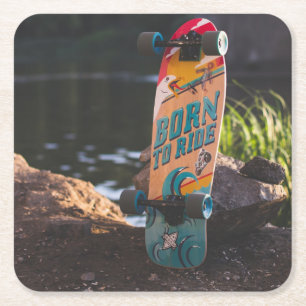Geboren zu fahrende Skateboard Rechteckiger Pappuntersetzer