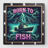 Geboren zu Fish Bold Fisher Quadratische Wanduhr (Vorderseite)