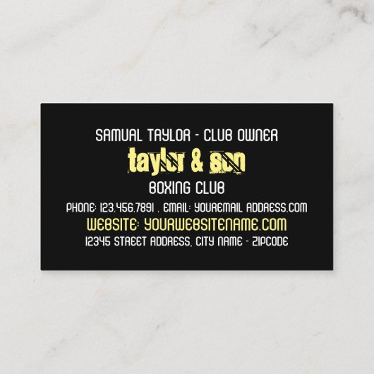 Geboren zu kämpfen, Boxklub, Boxtrainer Visitenkarte (Rückseite)