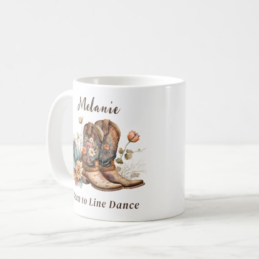 Geboren zu Line Dance Cowboy Blumenstiefel Kaffeetasse (Vorderseite Links)
