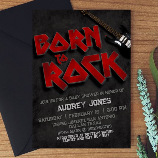 Geboren zu Rock - Babydusche Einladung