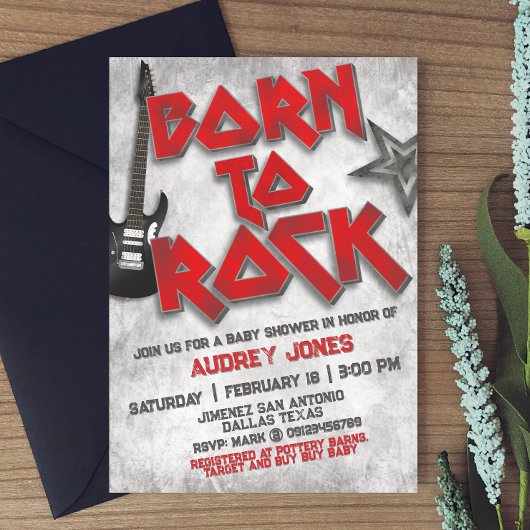 Geboren zu Rock - Babydusche Einladung