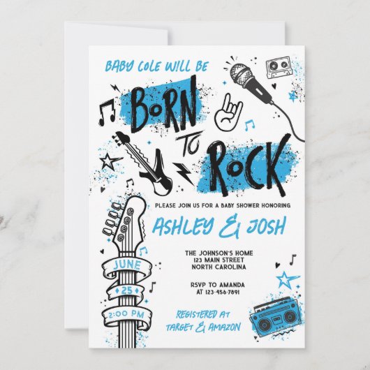 Geboren zu Rock Boy Baby Shower Einladung (Vorderseite)