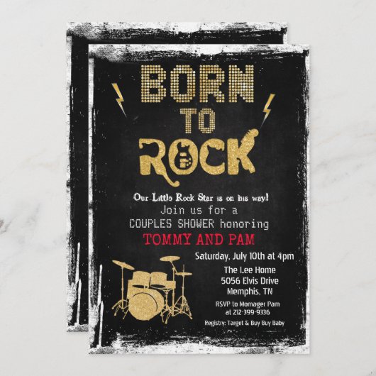 Geboren zu Rock Rock Star Baby Shower Einladung (Vorne/Hinten)