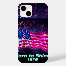 Geboren zu Shine - 1776 Neon Glitch American Flag  Case-Mate iPhone 14 Hülle