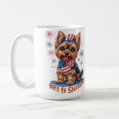 Geboren zu Sparkle - Niedliche Patriotische Yorkie Kaffeetasse (Links)
