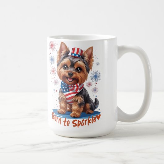 Geboren zu Sparkle - Niedliche Patriotische Yorkie Kaffeetasse (Rechts)