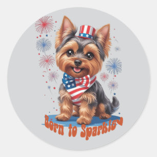Geboren zu Sparkle - Niedliche Patriotische Yorkie Runder Aufkleber