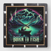 Geboren zum Angler der Gewässer Quadratische Wanduhr (Vorderseite)