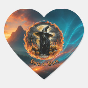 Geboren zum Brennen von Hexen- und Feuerheftkleber Herz-Aufkleber