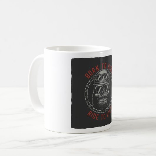 Geboren zum Leben mit dem Skull Biker Kaffeetasse (Vorderseite Links)