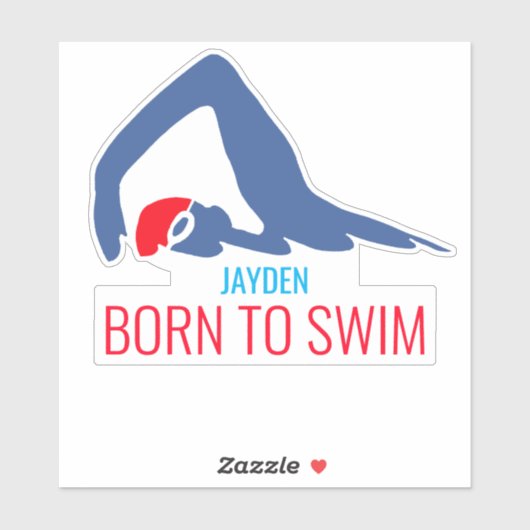 Geboren zum Schwimmen, Schwimmer mit roter Kappe, Aufkleber (Blatt)
