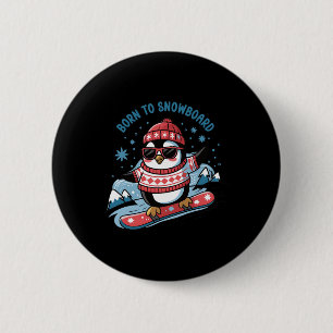 Geboren zum Snowboard Shirt Cool Pinguin Snowboard Button