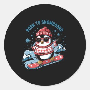 Geboren zum Snowboard Shirt Cool Pinguin Snowboard Runder Aufkleber