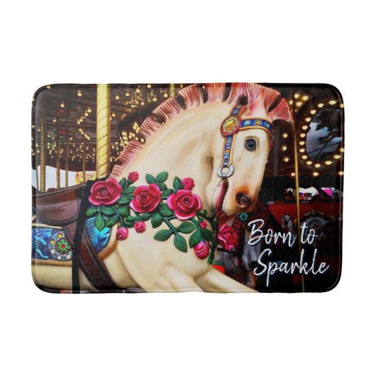 Geboren zum Sparkle Karussell Pferde Rote Rosen Fo Badematte (Vorderseite)