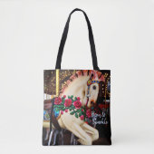 Geboren zum Sparkle Karussell Pferde Rote Rosen Fo Tasche (Vorderseite)
