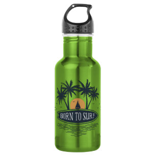 Geboren zum Surfen von Palmen-Bäumen Surfboard Vin Edelstahlflasche