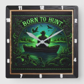 Geboren zur Jagd auf den Anglersee Quadratische Wanduhr (Vorderseite)