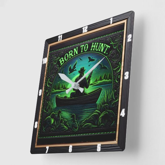 Geboren zur Jagd auf den Anglersee Quadratische Wanduhr (Winkel)