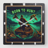 Geboren zur Jagd auf Neon Hunter Quadratische Wanduhr (Vorderseite)