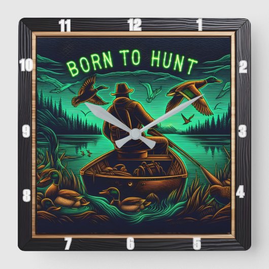 Geboren zur Jagd auf Neon Hunter Quadratische Wanduhr (Vorderseite)
