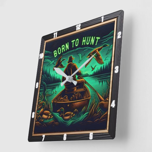 Geboren zur Jagd auf Neon Hunter Quadratische Wanduhr (Winkel)