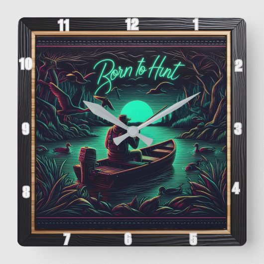 Geboren zur Jagd auf rustikale Jagd Quadratische Wanduhr (Vorderseite)