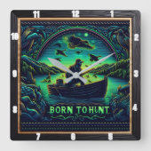 Geboren zur Jagd in der Morgengrauen Quadratische Wanduhr (Vorderseite)