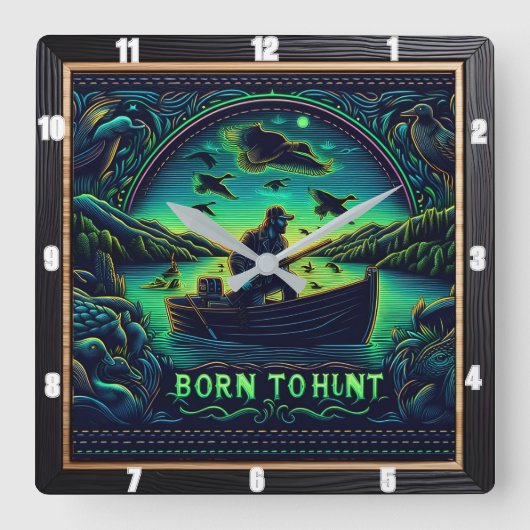 Geboren zur Jagd in der Morgengrauen Quadratische Wanduhr (Vorderseite)