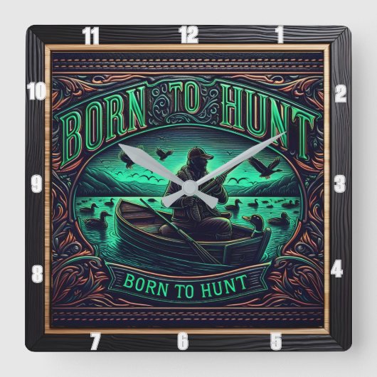 Geboren zur Jagd Quadratische Wanduhr (Vorderseite)