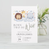 Geboren zwei wilde 2. Geburtstag Einladung (Stehend Vorderseite)